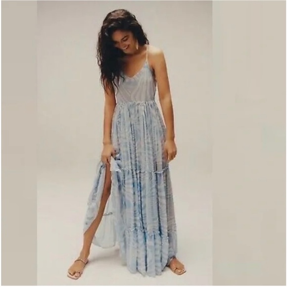 NEW Anthropologie Misa Los Angeles Kalita Maxi Dress in Casablanca Blue Shell XL - Picture 1 of 15